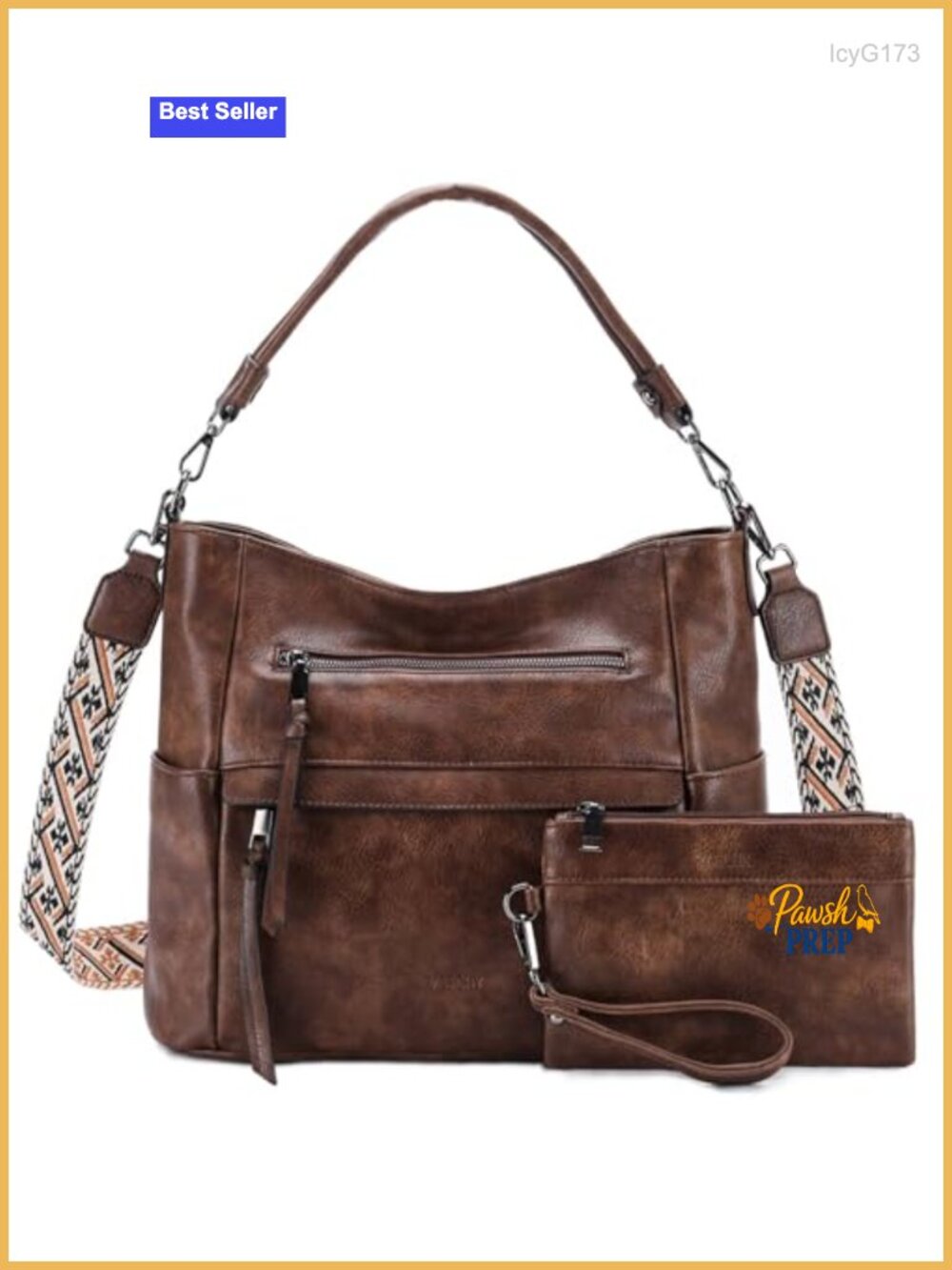 Vegan Leather Hobo Bag with Crossbody Guitar Strap and Wallet Set